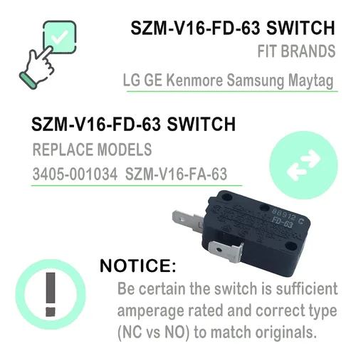 Miniatura 4 de LONYE 3405-001034 Reemplazo del interruptor de puerta de microondas para microondas Samsung LG GE Kenmore 3405-000178 AP4044834 SZM-V16-FD-63
