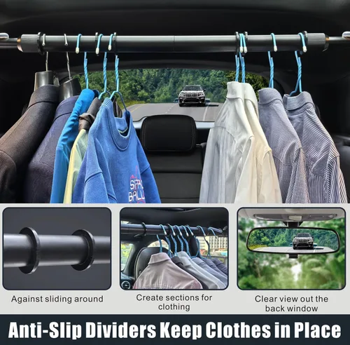 Miniatura 7 de Barra ajustable para colgar ropa de automóvil, de 30 a 50 pulgadas, barra de suspensión resistente para vehículos pequeños o medianos, armario