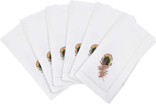 Miniatura 12 de Juego de 6 servilletas bordadas de magnolia hechas a mano con borde cosido