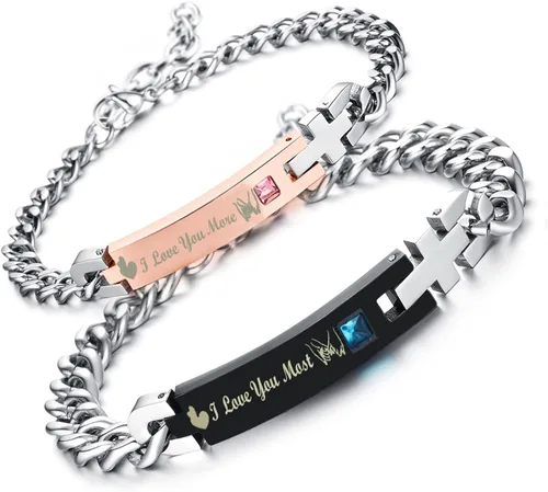Miniatura 40 de Regalo para enamorado, para él y ella, pulseras grabadas personalizadas para parejas, para mujeres y hombres, juego a juego, regalo de aniversario