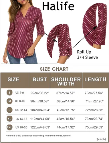 Miniatura 6 de Halife - Blusa tipo túnica para mujer, mangas 34 enrollables, cuello en V, estampado floral
