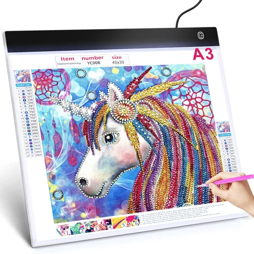 Guiseapue Tablero de luz de arte con diamantes A3, almohadilla de luz ultrafina para pintar, caja de luz para dibujo, tatuaje, vinilo de deshierba,