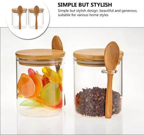 Miniatura 4 de Luxshiny 2 recipientes herméticos de vidrio con tapa y cuchara para almacenamiento de cocina, tarros de té de vidrio transparente para aperitivos