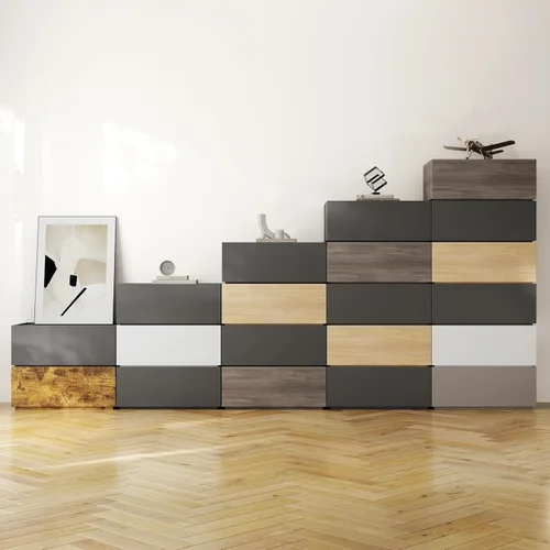 Miniatura 5 de Mesita de noche moderna con cajones de almacenamiento apilables, juego de muebles modulares para dormitorio - armario de almacenamiento, mesita