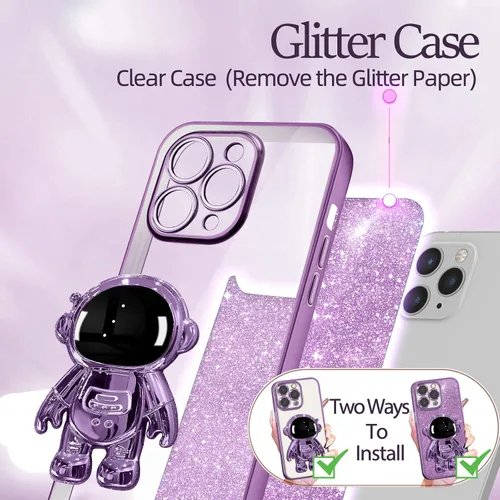 Miniatura 56 de Buleens Funda para iPhone 11 Pro Max Astronauta, Fundas Transparentes para iPhone 11 ProMax con Papel con Purpurina y Soporte de Astronauta, Mujeres