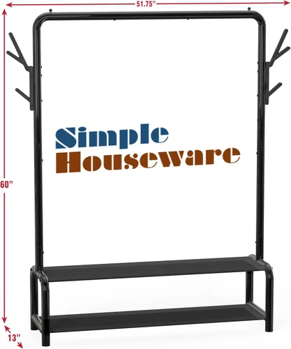 Miniatura 5 de Simple Houseware Perchero de Ropa Independiente de 52 Pulgadas con Estantes de Almacenamiento y Ganchos para Abrigos/Sombreros, Negro