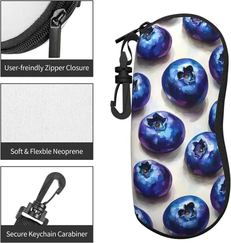 Miniatura 3 de Estuche para lentes de sol, diseño de arándanos, suave, delgado, ligero, de neopreno, con cremallera, organizador para mujeres y hombres