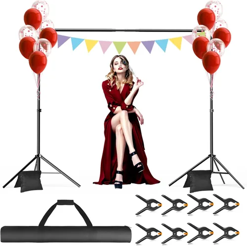 Soporte para Telón de Fondo, 10 x 7 pies (ancho x alto) Soporte para Fondo Fotográfico Kit de Soporte Ajustable con 2 Barras Transversales, 8