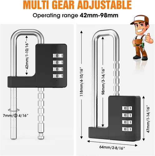 Miniatura 5 de Cerradura de gabinete con combinación, cerradura de armario de combinación ajustable en forma de U para armario de gimnasio, armario, vallas, Negro