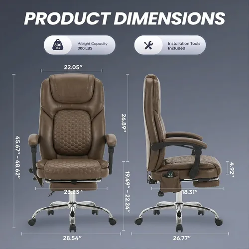 Miniatura 11 de MALOL Silla de oficina de masaje de 300 libras, silla de escritorio grande y alta con 3 niveles de calor y reposapiés, silla ejecutiva ergonómica