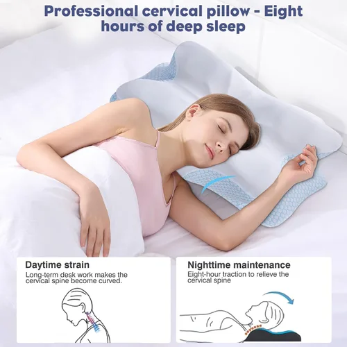 Miniatura 5 de Almohada cervical para el cuello, almohada de espuma viscoelástica para apoyo y alivio del dolor, almohada ergonómica de contorno para dormir