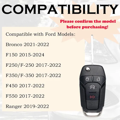 Miniatura 3 de SUPALAND Llave de control de arranque remoto con botón de clic para Ford F-150/F150 2015-2024 F250 F350 2017-2022 Ranger 2019-2022 Bronco 2021-2022