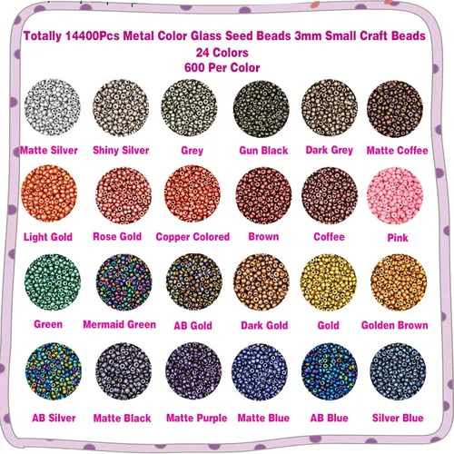 Miniatura 5 de EuTengHao Kit de cuentas de semillas de vidrio 8/0, cuentas de cintura de color metal de 0.118 pulgadas, cuentas pequeñas de poni de 24