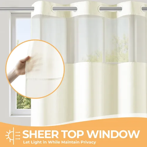 Miniatura 3 de River Dream Cortina de ducha o forro sin gancho con ventana transparente, no incluye forro ni necesario, repelente al agua, lavable a máquina Beige
