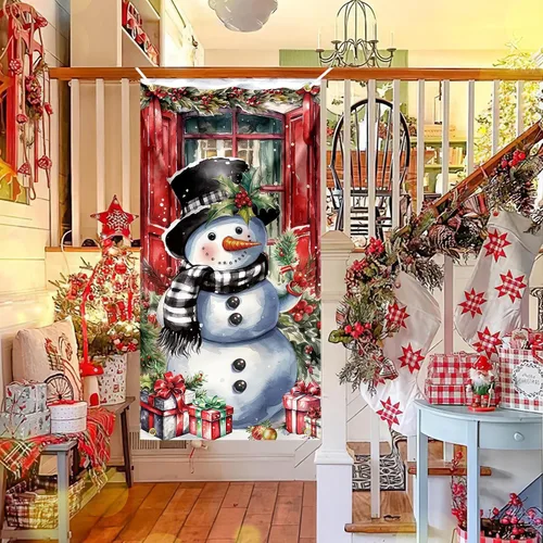 Miniatura 4 de Cubierta de puerta de Navidad, muñeco de nieve, decoración de fondo de fotografía grande, cartel de porche para invierno, interior y exterior
