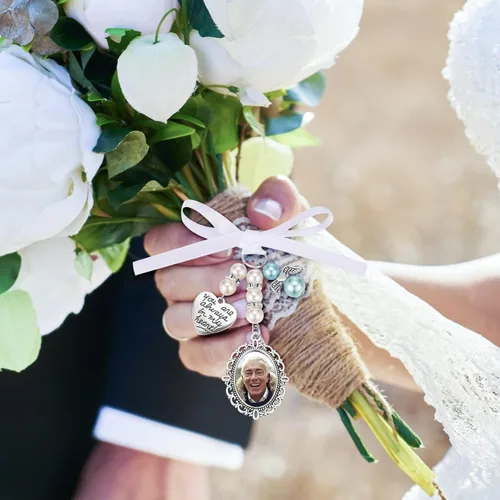 Miniatura 4 de Personalized Wedding Bouquet Photo Charms Custom Bouquet Charms for Wedding Memory Bridal Lacy Photo Charm You Are Always in My Heart Charm for Foto
