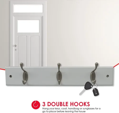 Miniatura 2 de Home Basics Estante colgante de pared blanco con 3 ganchos dobles para entrada elegante y espacios de vida organizados