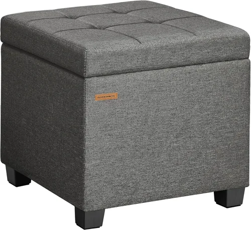 Miniatura 9 de SONGMICS Otomana redonda, otomana con almacenamiento, 17.7 x 17.7 x 17.5 pulgadas, reposapiés con patas, cuero sintético, carga de hasta 330 libras