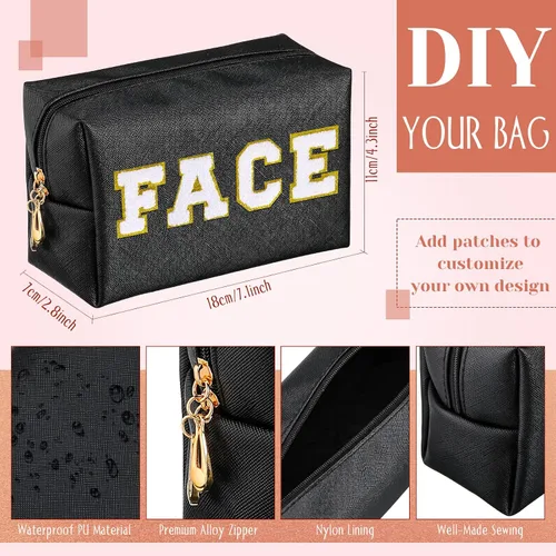 Miniatura 3 de 20 bolsas de maquillaje de piel sintética con cremallera, bolsas de maquillaje impermeables, contenedor de belleza para mujeres, regalos de Negro