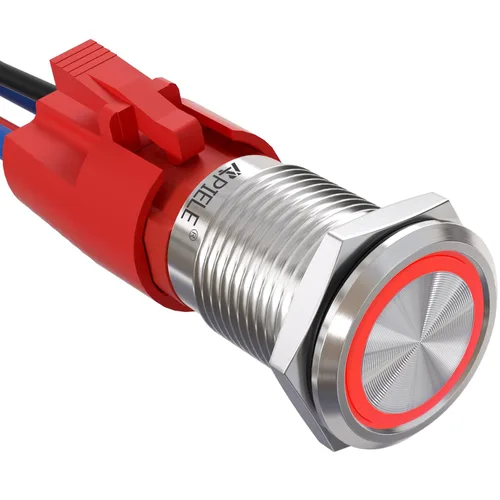 Miniatura 7 de APIELE - Interruptor de botón de cierre de 16mm, 12V, ojo de ángel LED, impermeable, redondo, autobloqueante, 1NO (aluminio negro, azul)
