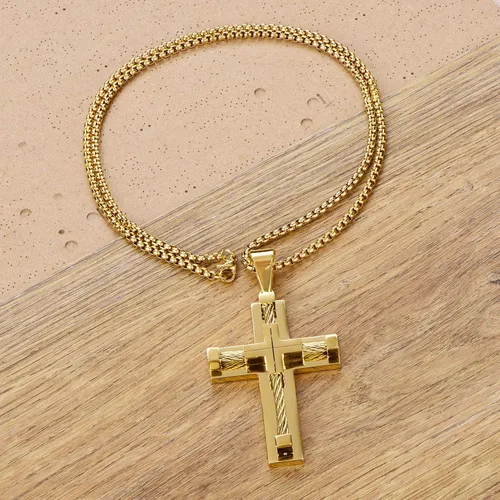 Miniatura 5 de YL Collar de cruz para hombre de acero inoxidable 316L, colgante grande de Jesucristo blancodoradonegro, cadena Rolo de joyería para 20 pulgadas, 22