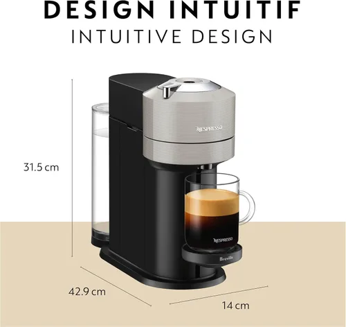 Miniatura 5 de Nespresso Vertuo Next Cafetera de café y espresso de Breville, con espumador de leche Aeroccino, gris claro