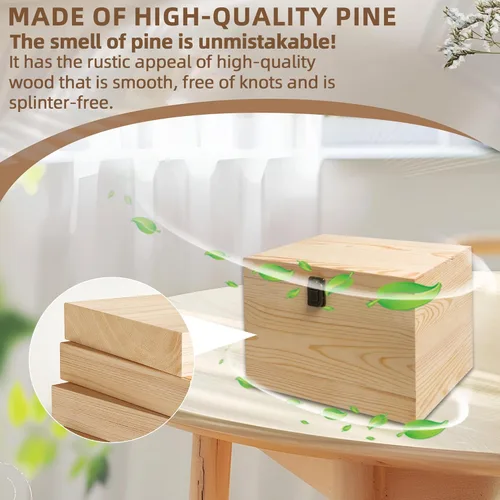 Miniatura 4 de Caja de madera sin terminar de 10 x 7 x 7 pulgadas con tapa con bisagras y cierre frontal para bricolaje, proyectos de arte, manualidades, recuerdos