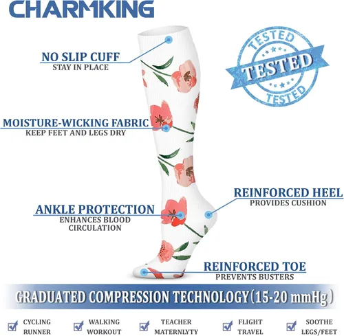 Miniatura 158 de CHARMKING - Calcetines de compresión para mujeres y hombres (3 pares), 15-20 mm Hg, el mejor apoyo para atletismo, running o ciclismo, mejora
