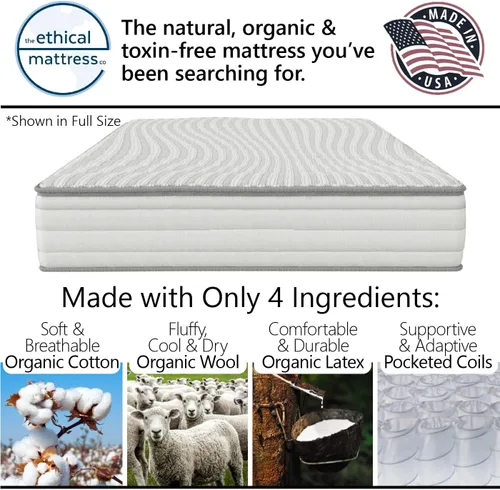 Miniatura 2 de Ethical Mattress CO - Colchón híbrido sin toxinas de 10 pulgadas, fabricado en los Estados Unidos con algodón orgánico, lana, látex y resortes