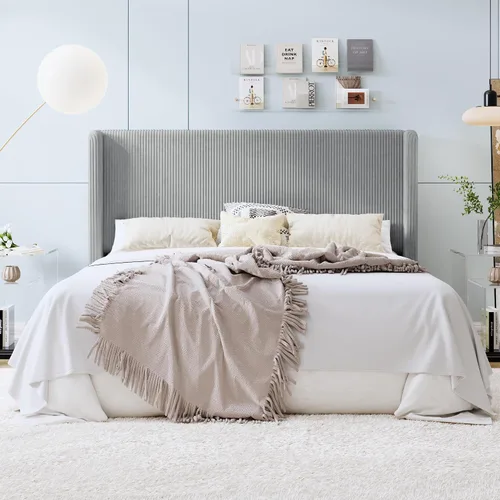 Miniatura 13 de SHA CERLIN - Base de cama tamaño Full tapizada en pana con plataforma y cabecera acolchada con diseño acanalado vertical estilo wingback, 8