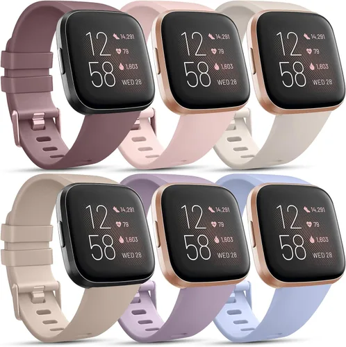 Miniatura 15 de Paquete de 6 correas deportivas compatibles con Fitbit Versa 2 / Fitbit Versa / Versa Lite / Versa SE, correas de repuesto clásicas de silicona
