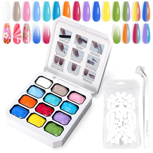 Miniatura 16 de Gel de Pintura con Degradado, 12 Colores Brillantes de Esmalte de Uñas en Gel Ombré para Uñas con Pigmento Pat Aura, Manicura Francesa DIY, Arte