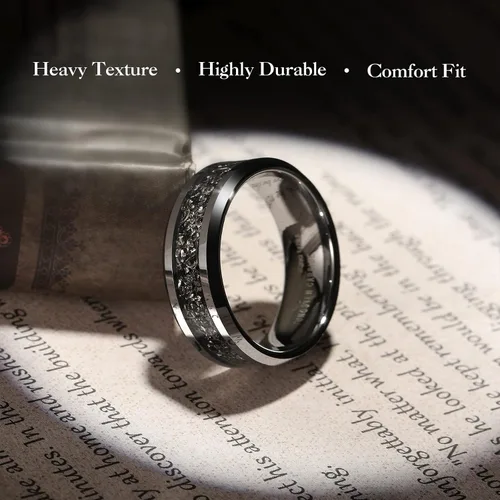 Miniatura 3 de King Will - Anillos de boda de tungsteno con meteorito, 1564 y 516 de pulgada, negro y plateado, anillos de compromiso para parejas, borde biselado
