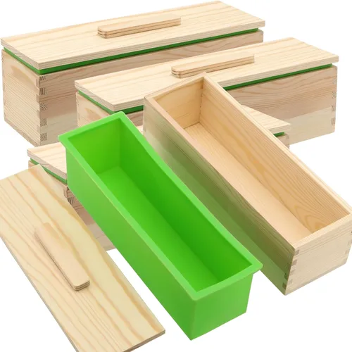 Miniatura 18 de ZOENHOU 2 moldes de jabón morado de 42 onzas con 2 tapas, kit de moldes de silicona rectangulares flexibles con caja de madera, juego
