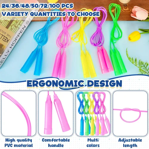 Miniatura 3 de 24 piezas de cuerdas de saltar para niños, cuerdas de saltar de PVC coloridas para niños, cuerda de saltar ajustable, cuerda de saltar sin enredos