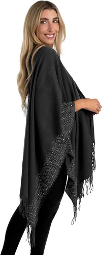 Miniatura 4 de Jessica McClintock Ruana suave con tachuelas de borde exterior, R19168jms-negroplata (Bsv)