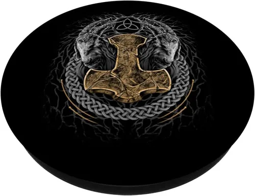 Miniatura 2 de Mjolnir - Martillo vikingo de Thors de mitología nórdica pagana, PopSockets intercambiables PopGrip