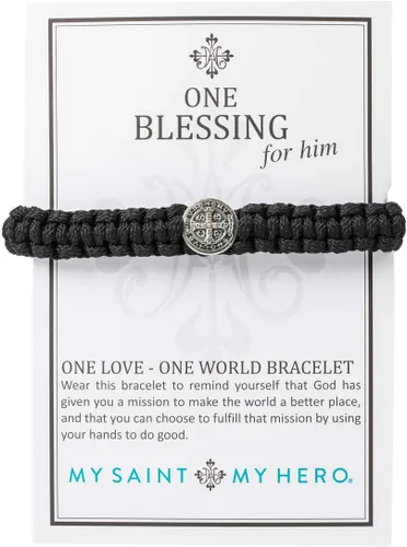 Miniatura 2 de My Saint My Hero Pulsera One Blessing para hombre - Tejida a mano, hilo negro con medalla benedictina de protección de plata