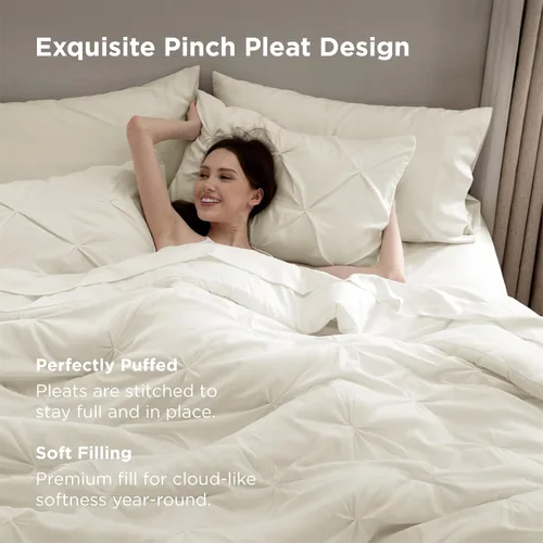 Miniatura 2 de BEDSURE Juego de ropa de cama con edredón tamaño King de 7 piezas, diseño de pliegues, con edredón, sábanas, fundas de almohada y fundas decorativas