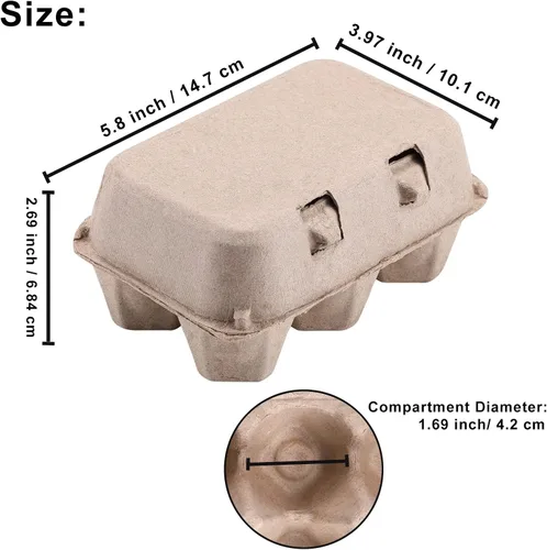 Miniatura 5 de Media docena de cajas de huevos vintage, paquete de 50 cartones de huevos de pulpa natural en blanco, 6 unidades para huevos de gallina, bandeja