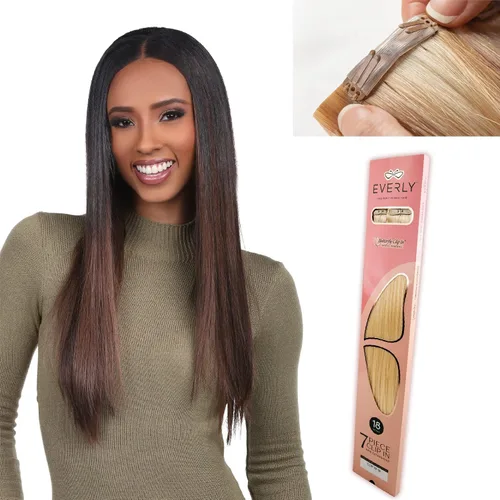 Miniatura 12 de Everly Extensión de cabello con clip, 7 piezas de cabello humano Remy sin costuras con clip de trama de silicona con tecnología de clip de mariposa