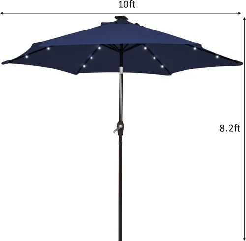 Miniatura 5 de Tangkula Sombrilla solar de patio de 10 pies, sombrilla de mercado de mesa al aire libre con 24 luces LED, ajuste de inclinación, mango de manivela