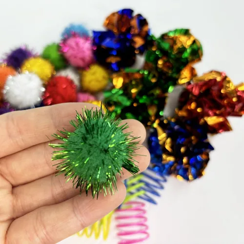 Miniatura 6 de Juguetes para gatos para interiores, paquete de 35 juguetes interactivos para gatos, incluye bolas arrugadas, bolas brillantes, resortes en espiral