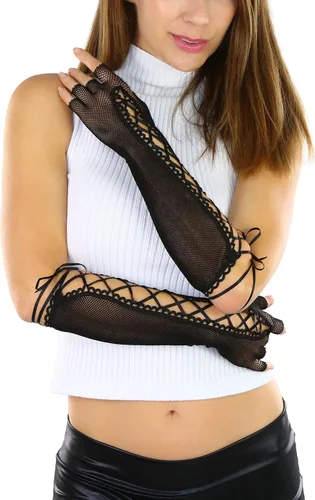 Miniatura 3 de ToBeInStyle Guantes calentadores de brazo sin dedos con cordones para mujer