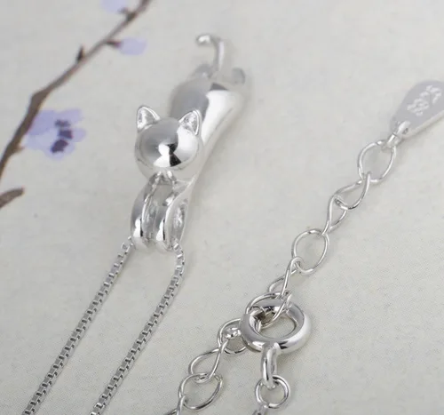 Miniatura 9 de S.Leaf, Collar colgante de gato en plata esterlina sólida 925 mate