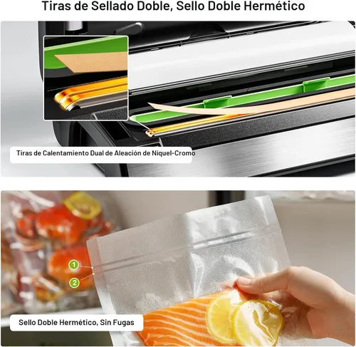 Miniatura 4 de Gasbye Máquina selladora al vacío de precisión de 95 kPa, doble sellado térmico para alimentos secos/húmedos, mango de fácil bloqueo, almacenamiento