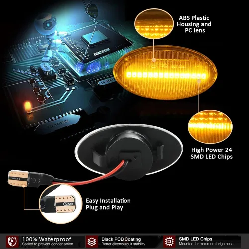 Miniatura 6 de D-Lumina Luces LED Secuenciales de Marcador Lateral Señal de Giro Conjunto de Lámpara Intermitente Lente Transparente para MINI Cooper R50 R52 R53