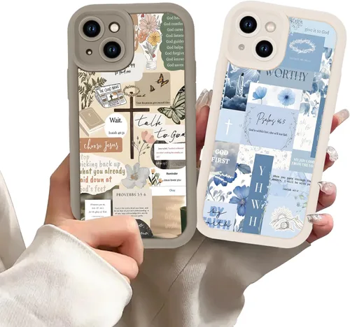 Miniatura 43 de Paquete de 2 fundas protectoras para iPhone 13 de 6.1 pulgadas con versículo bíblico de Jesús y cruz cristiana floral, para mujeres y niñas, funda