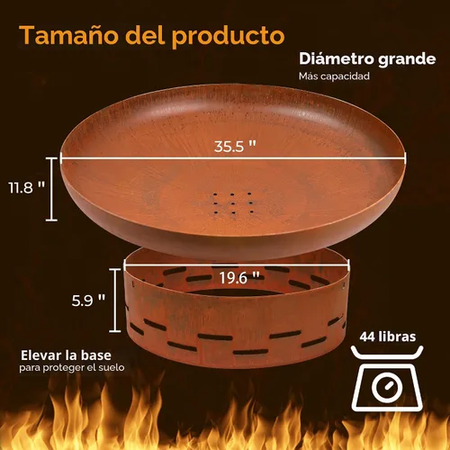 Miniatura 7 de KOL Fogata para quemar leña en el exterior, cuenco redondo de 27.5 pulgadas para exteriores y patio, hoguera de acero resistente, acabado oxidado
