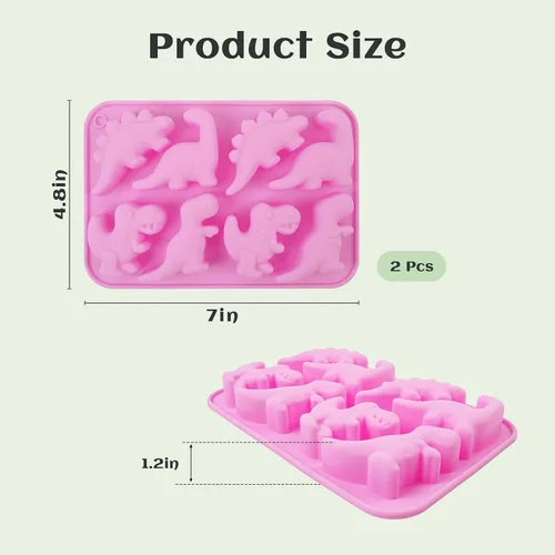 Miniatura 2 de Paquete de 2 moldes de silicona de dinosaurio, moldes de chocolate de dinosaurio, molde de gelatina de 8 cavidades para dulces, gomitas, postres